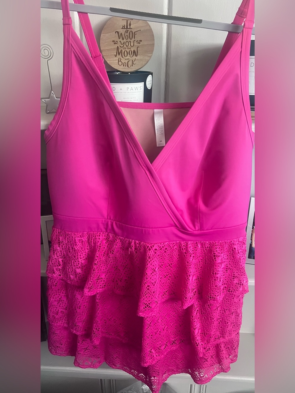 Lane Bryant Hot Pink Ruffled Lace Tankini Top Size 28